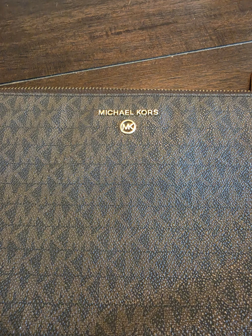 Michael Kors Brown and Tan Signature Wristlet Clutch